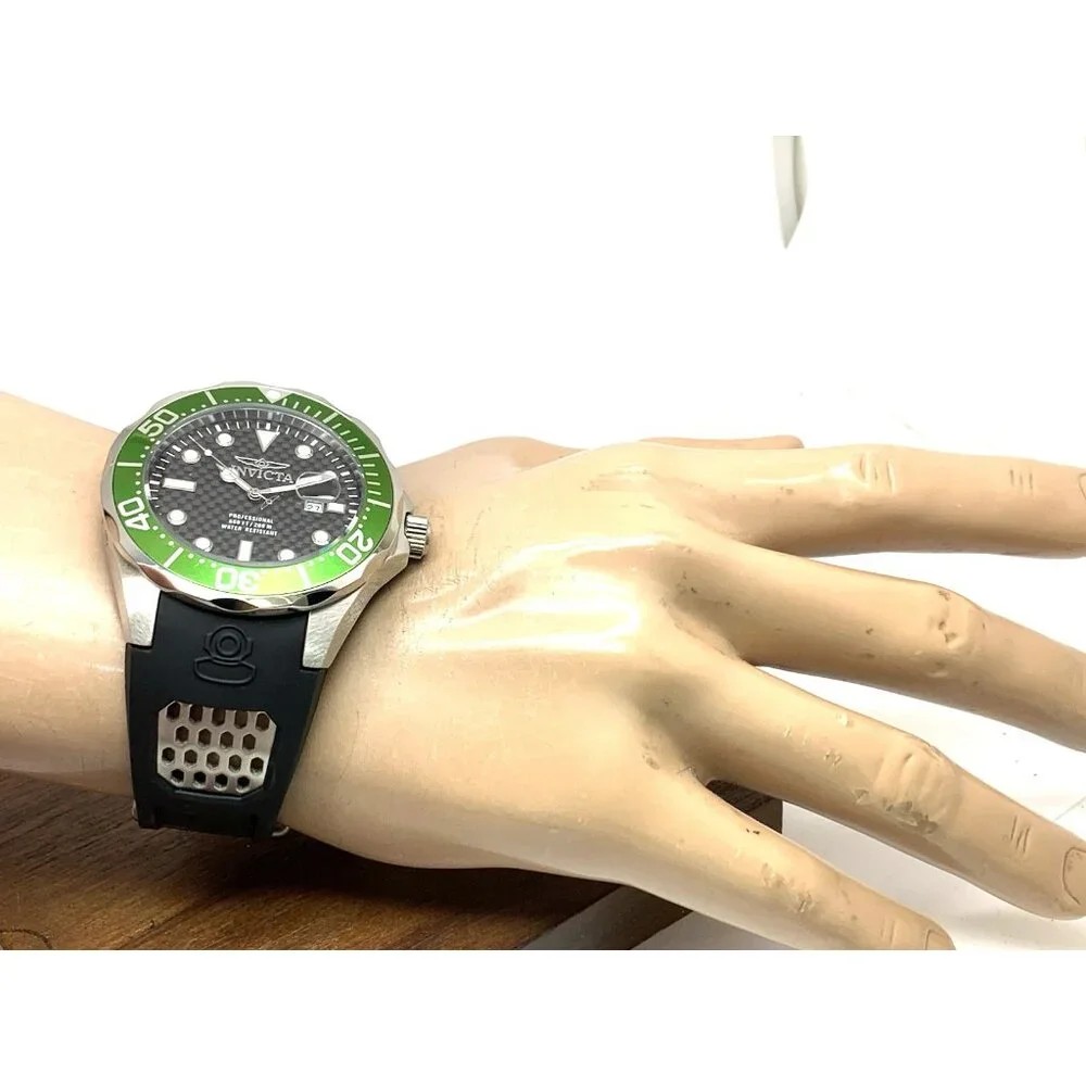 Invicta Men's Watch 12560 Pro Diver Quartz Black Dial Green Bezel Rubber Band